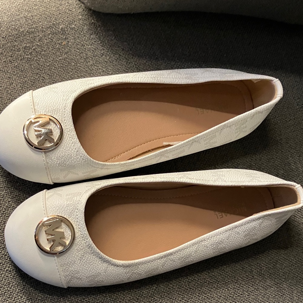 Michael Kors White Flats with Gold Logo